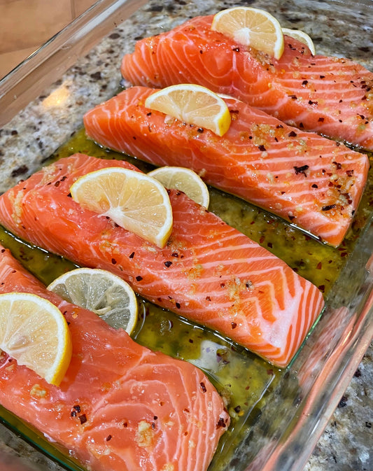 Roasted salmon with garlic butter lemon